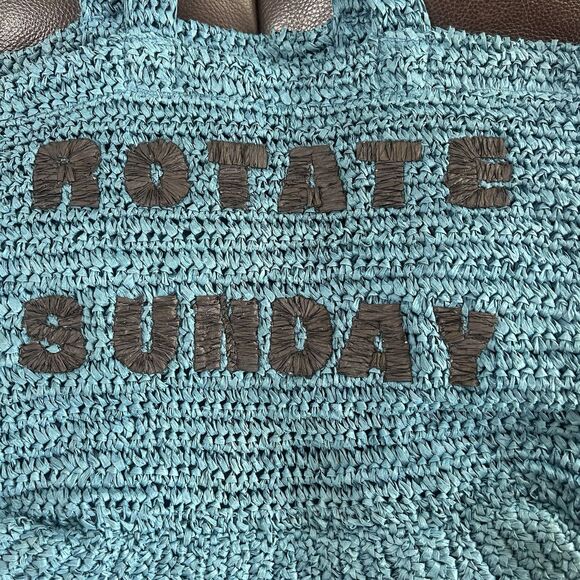 Rotate Birger Christensen Neeti Embroidered Logo Raffia Tote Shopping Bag Blue - Picture 2 of 7